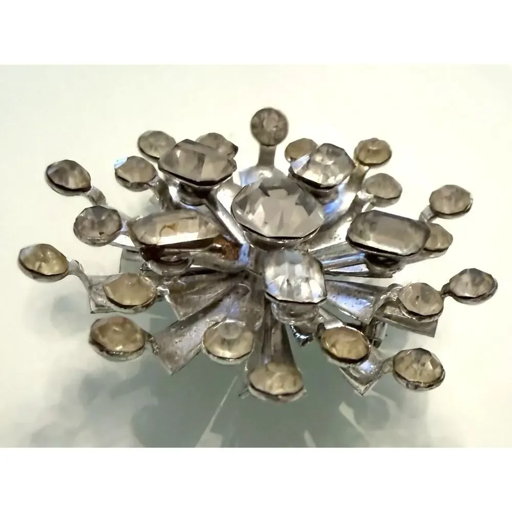MCM VINTAGE Starburst Rhinestone Brooch Silver Tone Pin Clear 1.5” 3273-22